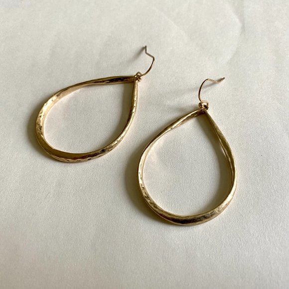 Gold Tone Oval Hoop Drop Earrings - Picture 5 of 7